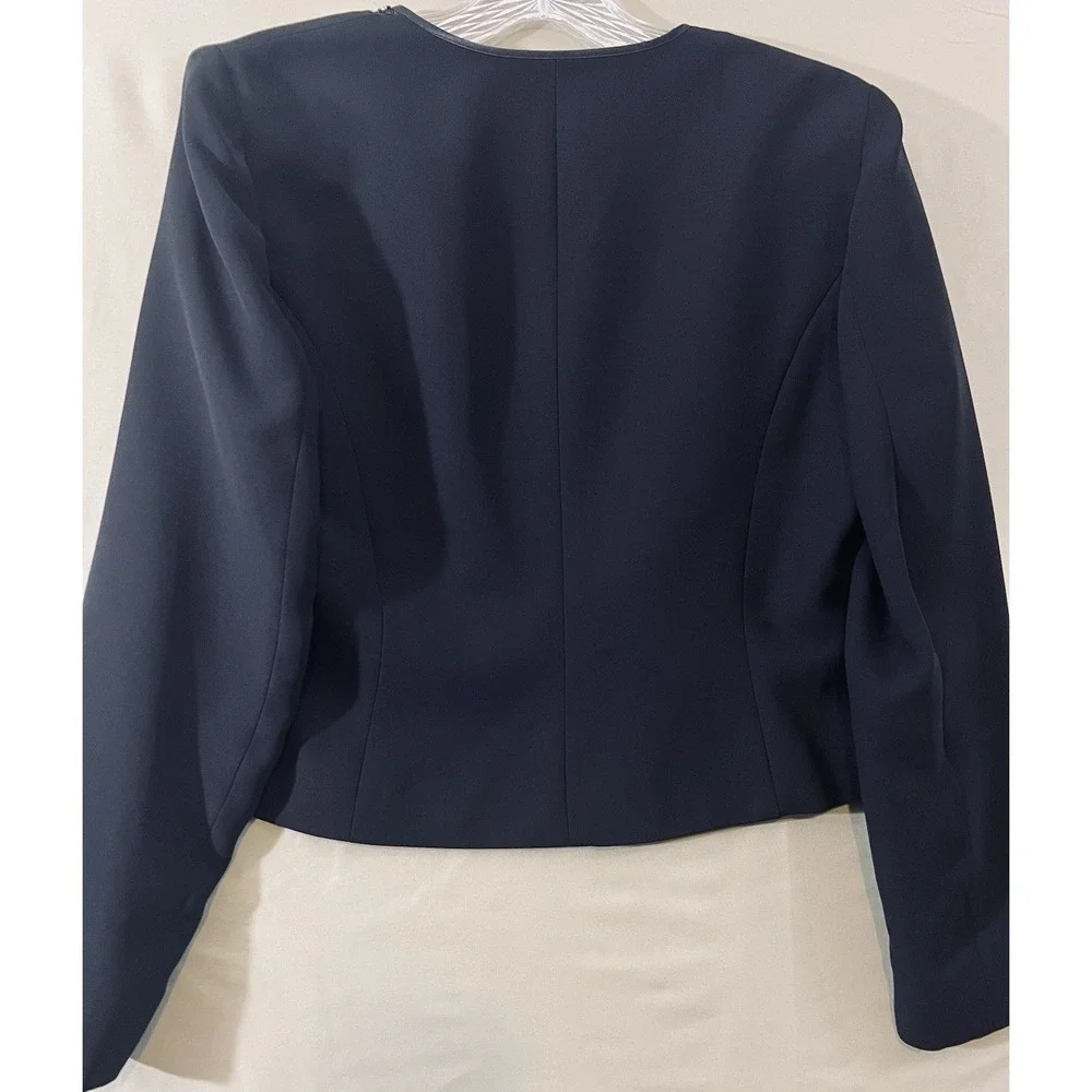 Evan-Picone Dress Jacket Sz 8 Black Beaded Mesh Trim Open Front Career Formal